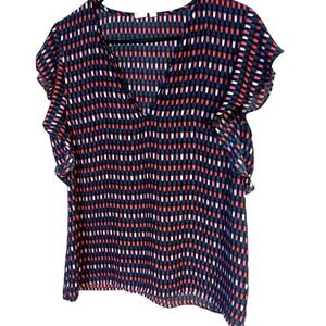Gap Multicolor V-Neck Flowy Women's‎ Blouse Size Medium Short Sleeve Multicolor